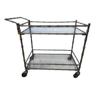 Vintage Faux Bamboo Italian Tea Bar Cart Bronze Server Console Maison Style For Sale