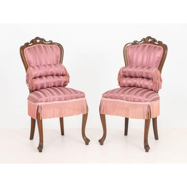 Pair of Victorian Style Walnut Slipper Chairs For Sale - Image 9 of 11
