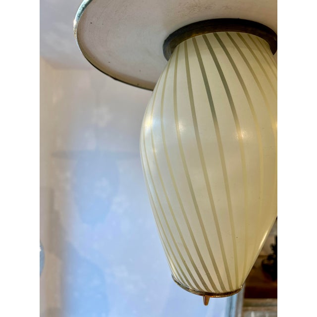 Mid-Century Pendant Light in Brass and Opaline Glass, 1950s For Sale - Image 6 of 7