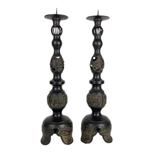 1940's Japanese Shōwa Bronze Candle Holders- a Pair