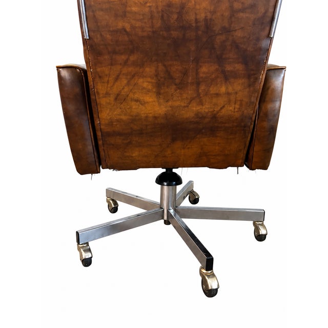 1970s Eck-Adams Brown Tufted High-Back Executive Office Chair For Sale - Image 15 of 17