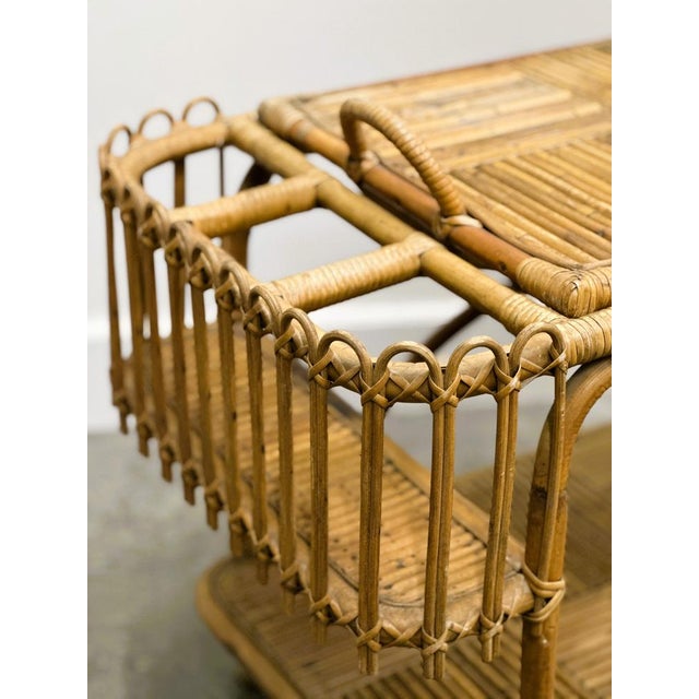 Large French Riviera Rattan Bar Cart with Bottle Holder, 1960s For Sale - Image 4 of 14