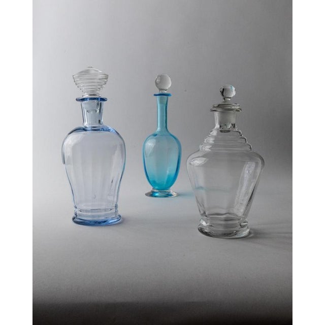 Vintage Blue and Clear Murano Glass Decanters with Stoppers, 1950s, Set of 3 For Sale - Image 11 of 11