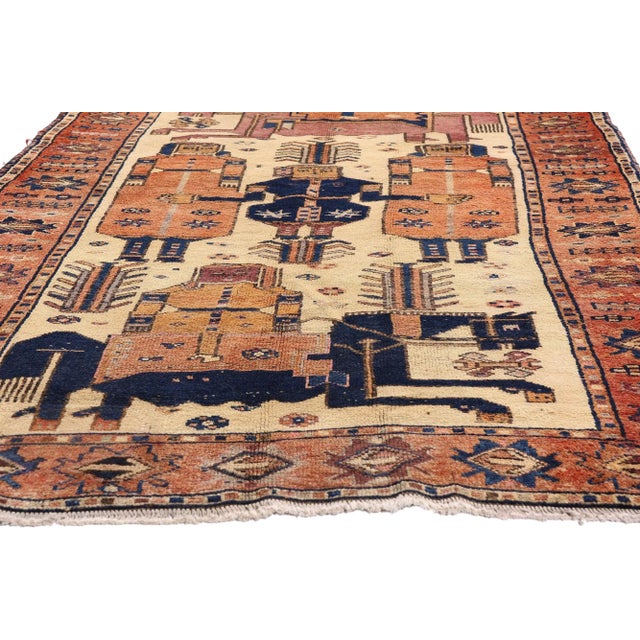 Antique Persian Shiraz Pictorial Rug, 04'07 X 13'03 For Sale - Image 4 of 10