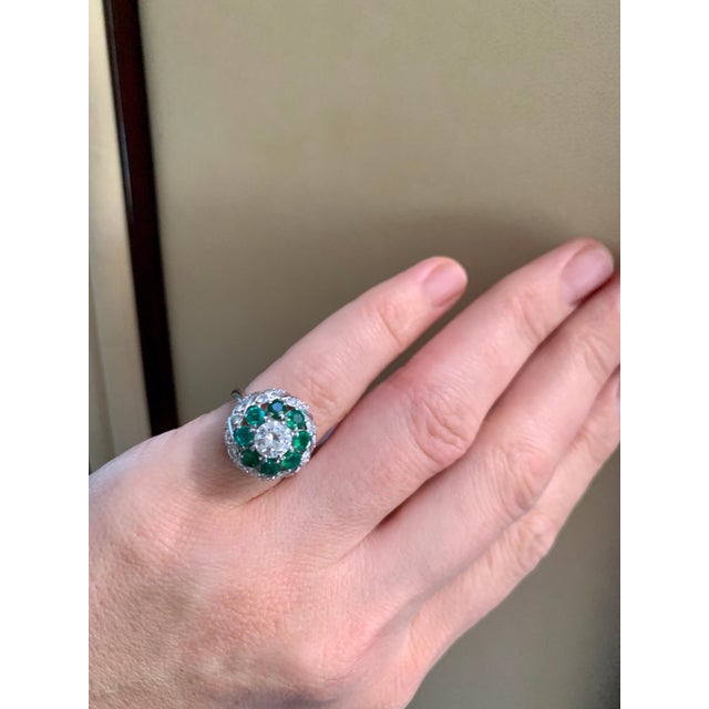 Antique Victorian Emerald and Solitaire Diamond Ring in Platinum Estate For Sale - Image 11 of 18