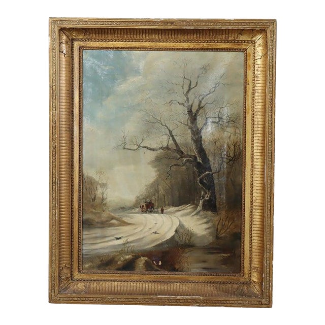 Antique Oil on Canvas Painting of a Winter Landscape by I. G. Jenkins C1900 For Sale