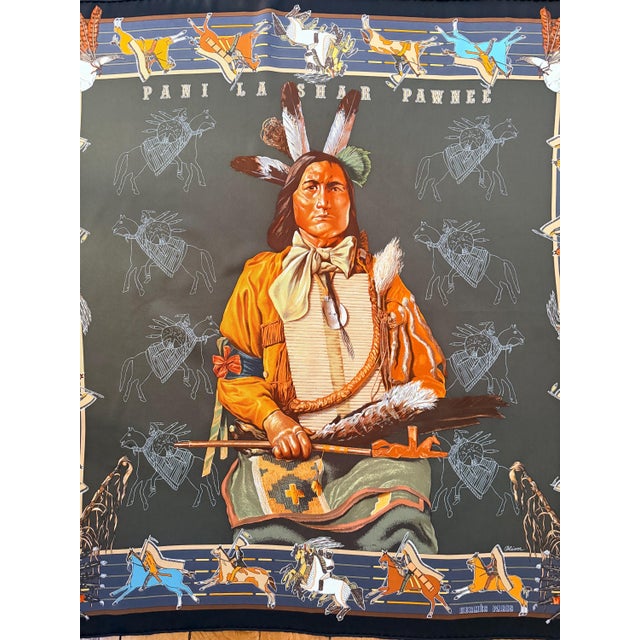 HERMÈS PANI la SHAR Pawnee Silk Scarf 26x26 inches 2005 designed by Kermit Oliver For Sale - Image 10 of 10