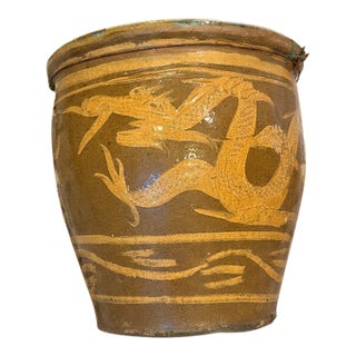 Antique Chinese Dragon Egg Art Pottery Dragon Jardinière Planter Pot For Sale