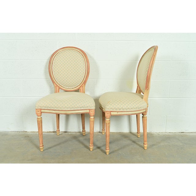 Baker Furniture French Regency Louis XVI Cream and Pink Lacquered Side Chairs or Dining Chairs, Pair For Sale - Image 10 of 14