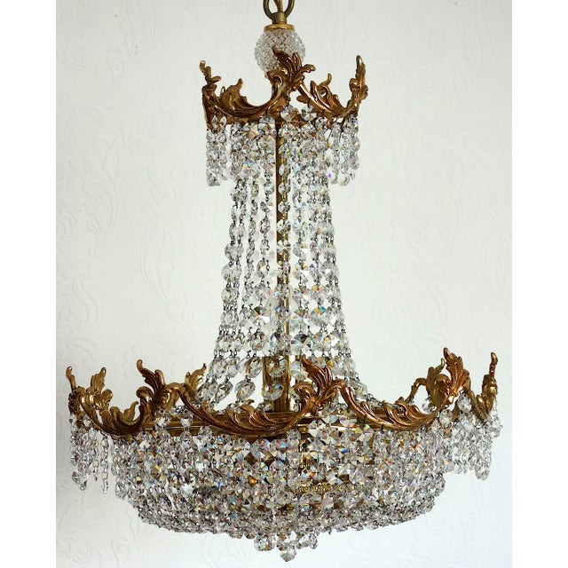 Brass Lead and Crystal Chandelier from Palwa, 1970s For Sale - Image 4 of 15