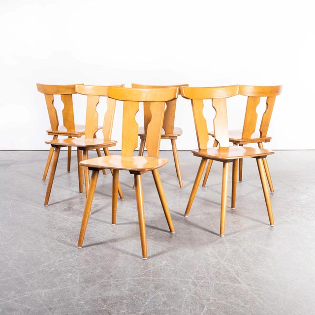 Industrial Handmade Blonde Dining Chairs, Alsace, France, 1950s, Set of 6 For Sale - Image 11 of 11