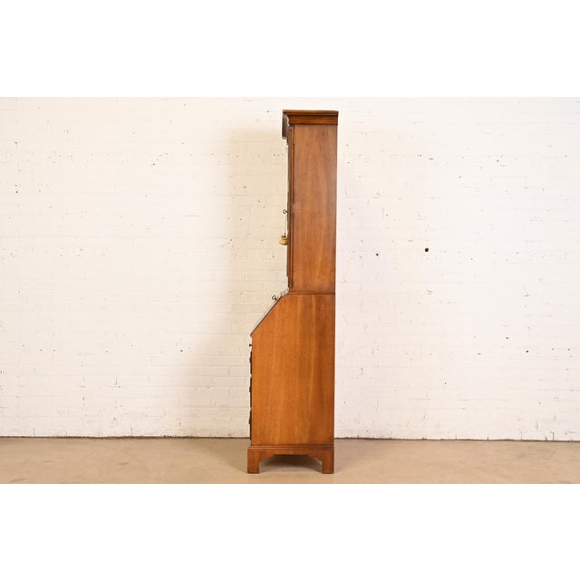 Henredon Georgian Banded Oak Drop Front Secretary Desk With Bookcase Hutch For Sale - Image 12 of 14