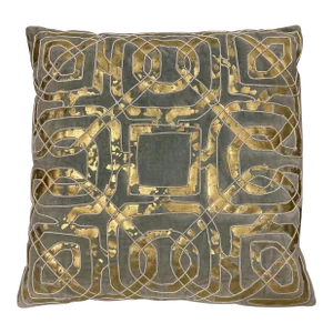 Contemporary Gold Foil Embroidered Velvet Pillow