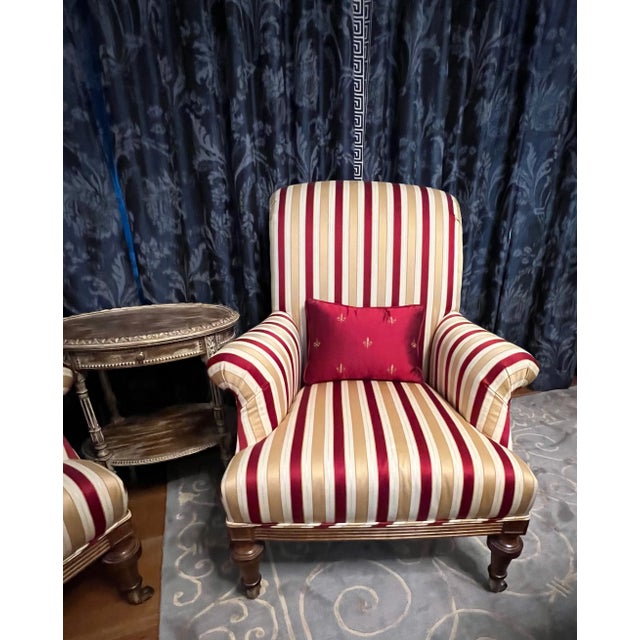 Red Walnut Schumacher Arlington Wingback Armchair With Custom Kravet Fabric. Two Available - Selling Separately For Sale - Image 8 of 11