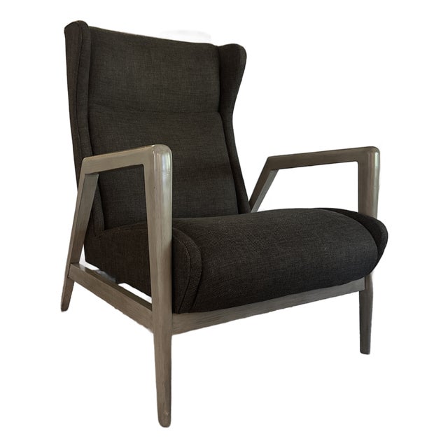 Lillian August Modern Accent Lounge Chair – Gray Wood Frame & Charcoal Upholstery For Sale