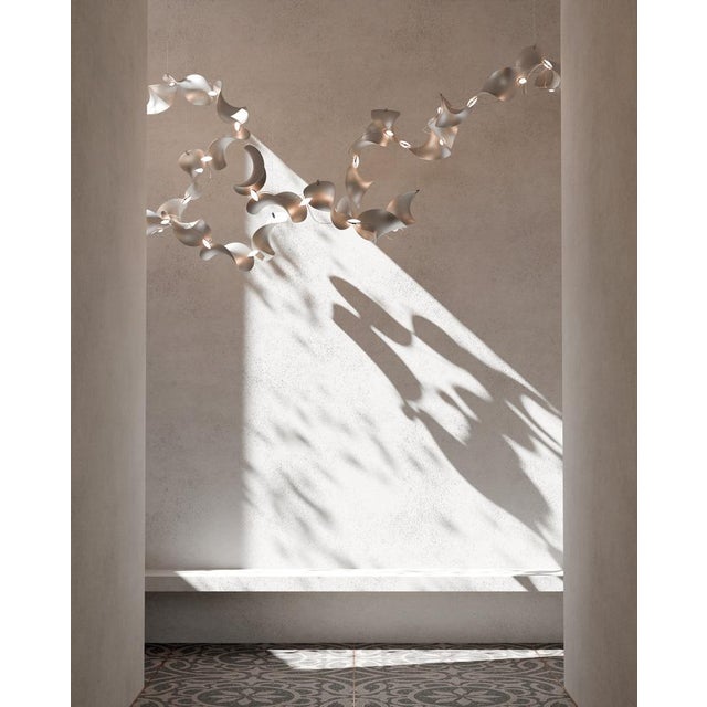 Gold Dune 16 Curve Chandelier with Shades in Gold Metallic Tone by Daniel Becker for Moss Objects For Sale - Image 8 of 10