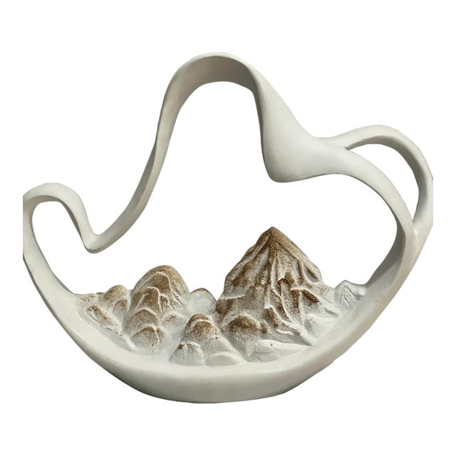Mid Century Modern Resin Sculpture With Textured Mountain Motif For Sale