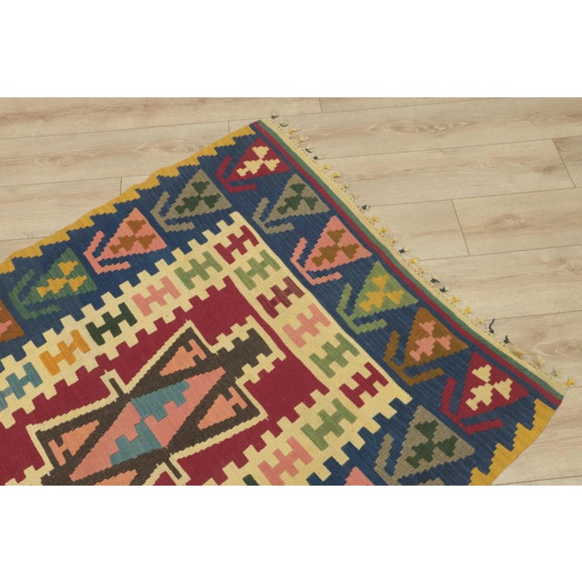 1960s Turkish Tribal Style Hand Knotted Oushak Kilim Runner Rug For Sale - Image 4 of 11