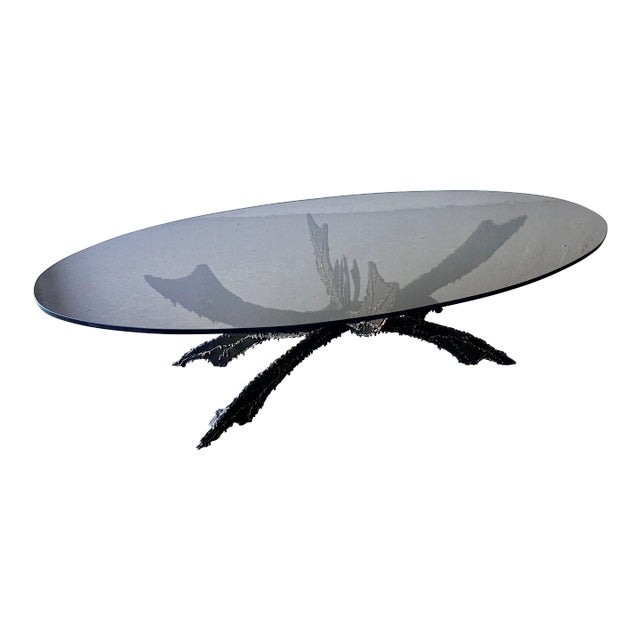 Smoked Glass Black & Bronze 1960's Brutalist Sculpture Torch Cut Coffee Table Attrib Daniel Gluck For Sale