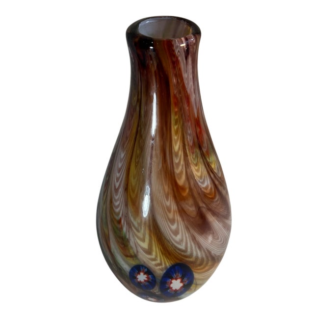 Art Glass Vase Pulled Swirled Feather Millefiori Murine For Sale - Image 9 of 14