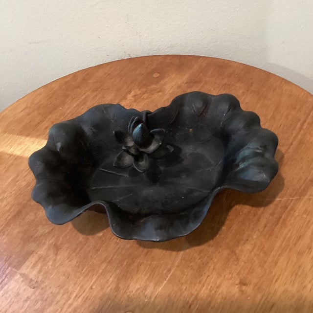 Antique Japanese Meiji Period (1868-1912) Cast Iron Lotus Leaf Bowl (Okimono) For Sale - Image 11 of 12