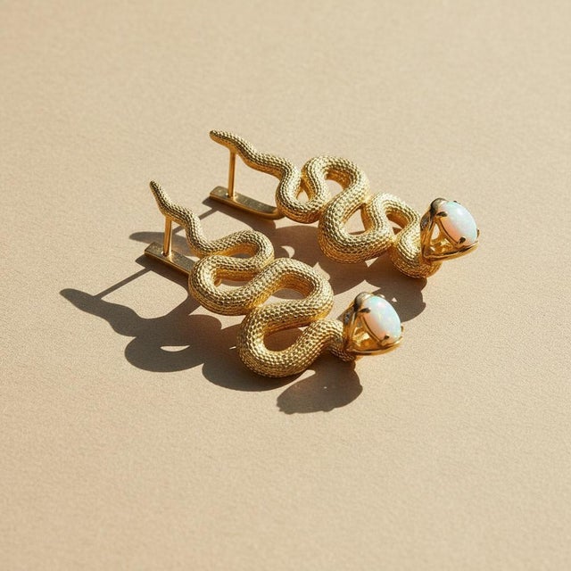 Not Yet Made - Made To Order Massive Snake Earrings With Opals in Opened Mouth, Pair For Sale - Image 5 of 10
