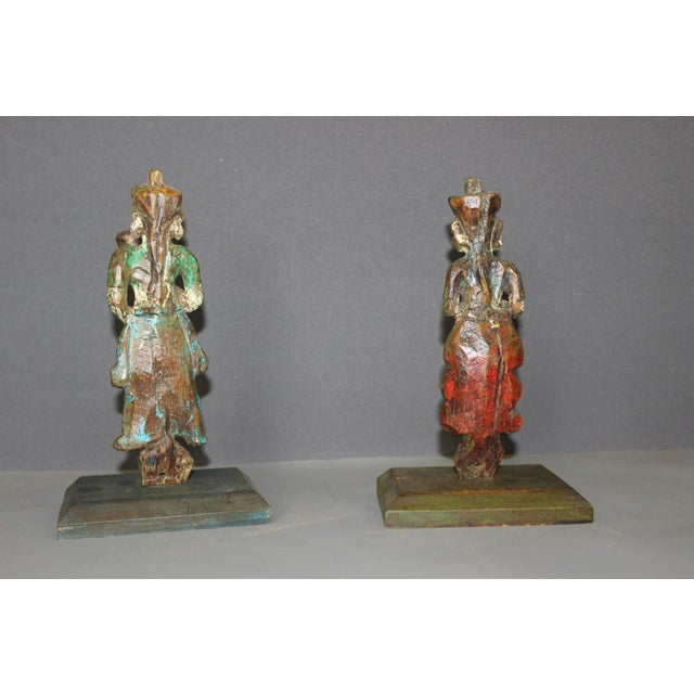 Polychrome Wood Sculptures, North India, 19th Century, Set of 2 For Sale - Image 5 of 13