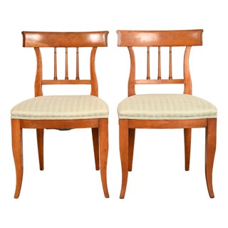 Kindel Furniture Regency Solid Cherry Wood Klismos Side Chairs or Dining Chairs, Pair For Sale