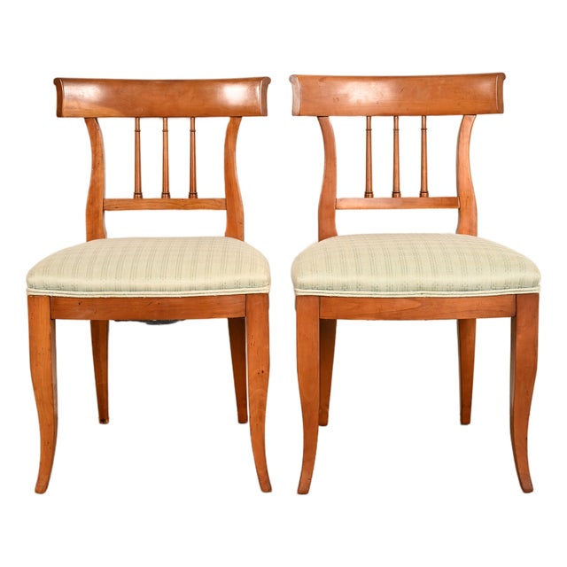 Kindel Furniture Regency Solid Cherry Wood Klismos Side Chairs or Dining Chairs, Pair For Sale