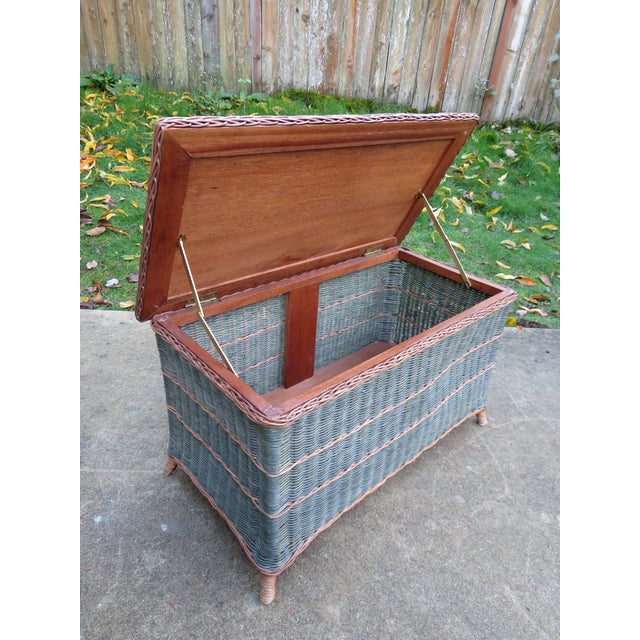 Palecek Vintage Palecek Wicker & Rattan Storage Trunk Blanket Chest Victorian Style Boho For Sale - Image 4 of 13