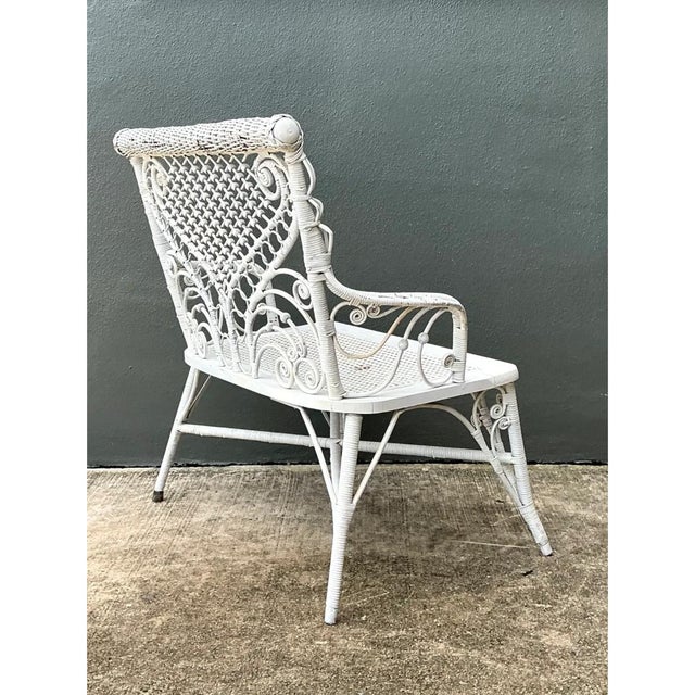 Mid-Century Modern Vintage White Fiddlehead Rattan Garden Bench For Sale - Image 3 of 12