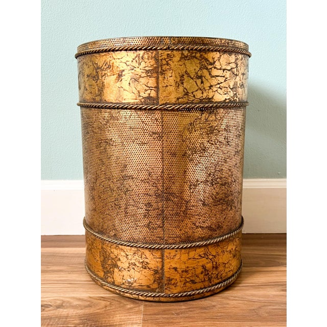 Hollywood Regency Mid Century Italian Gold Gilt Metal Umbrella Stand/ Wastebasket For Sale - Image 3 of 9