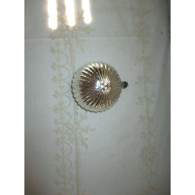 Traditional Vintage German Glass Diorama Ribbed Back Wired Blue Ball Christmas Ornament For Sale - Image 3 of 5