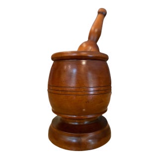 Antique 18th Century Early American Hand Turned Mortar and Pestle For Sale