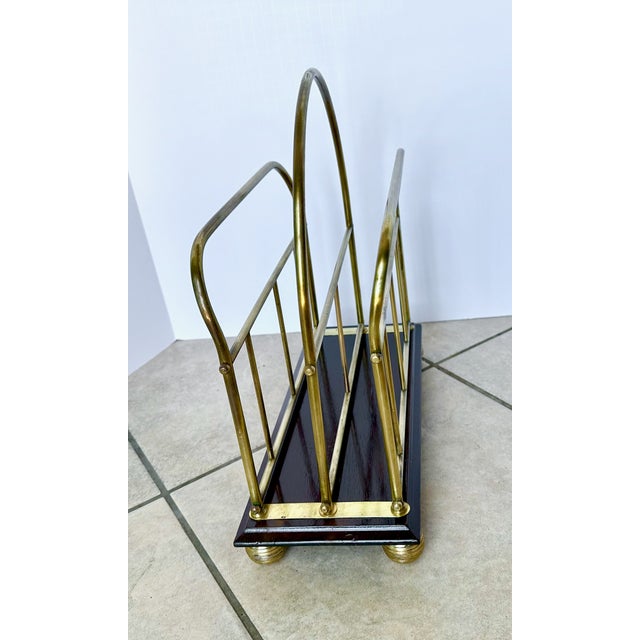 English Victorian Brass Wood Newspaper Magazine Rack For Sale - Image 9 of 18
