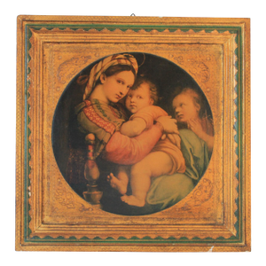 Antique Giltwood Raphael's "Madonna of the Chair" Print on Board