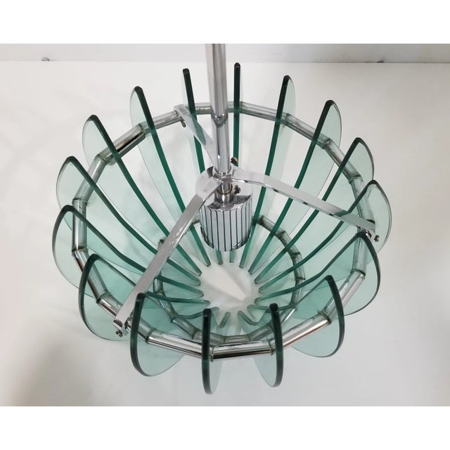 1970s Mid Century Italian Glass and Chrome Chandelier in the Style of Fontana Arte For Sale - Image 4 of 12