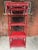 Chinoiserie Vintage Rattan Etagere Bookcase in Vermillion Red Faux Tortoise Shell Finish - Newly Painted For Sale - Image 3 of 12