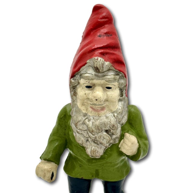 Hard to Find Unusual Model Antique American Cast Iron Figurative Standing Gnome Doorstop - Circa 1920s For Sale - Image 13 of 18