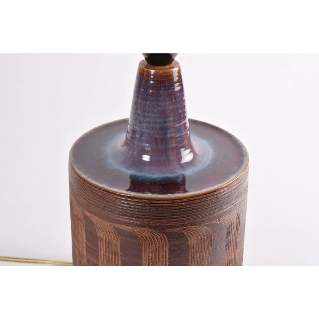 Textile Mid-Century Danish Brown and Purple Striped Ceramic Table Lamp by Jytte Trebbien, 1960s For Sale - Image 7 of 13