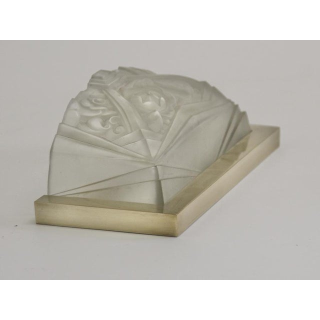 French Art Deco Sconce with Brass Fixture and Glass Shade, 1930s For Sale - Image 4 of 6