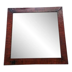 Vintage Shanxi Province Red Linen Wrapped Square Mirror