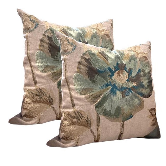 Ann Gish "Opium" Embroidered Linen Pillows – Azure Elegant and artful, these luxurious pillows feature Ann Gish’s...