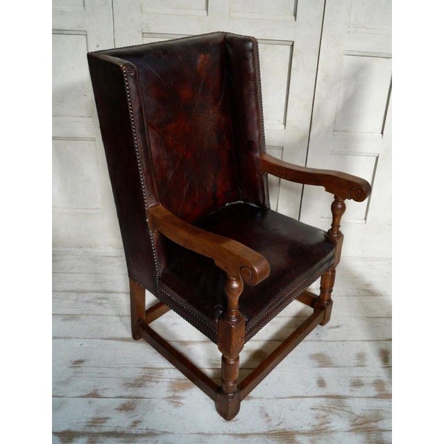 19th Century Early Victorian Oak and Leather Library Armchair, 1840 For Sale - Image 5 of 12