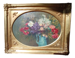 R. Fossataro, Flower Vase, Early 1900s, Oil on Canvas, Framed