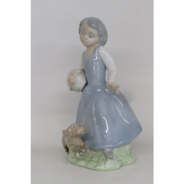 Traditional Tenora of Spain Porcelain Girl With Basket and Dog Figurine 4643b For Sale - Image 3 of 14