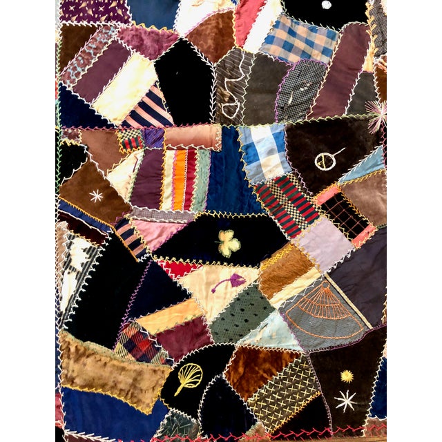 Black Late 19th-Century American Crazy Quilt For Sale - Image 8 of 11
