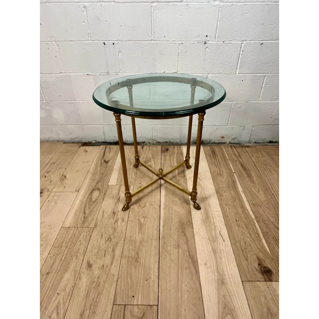 1960s Vintage Neoclassical Brass and Beveled Glass Gueridon Side Table For Sale - Image 5 of 8