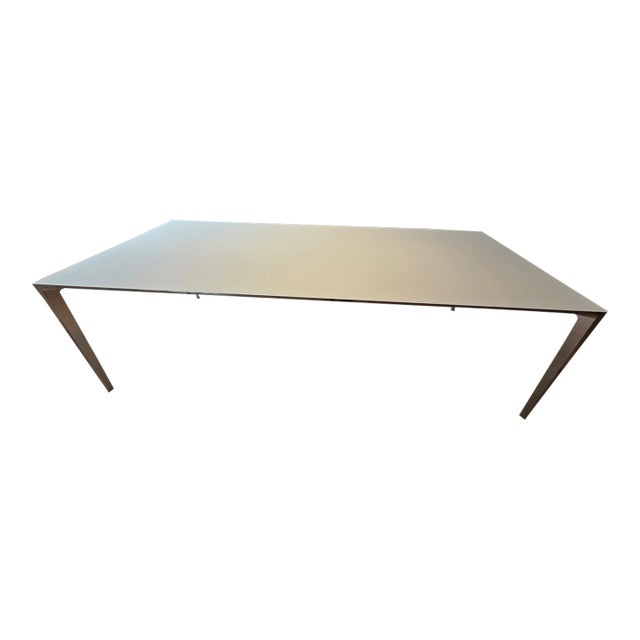 Authentic Rimadesio 94" ‘Long Island’ Table (Warm White Etched Matt Glass & Chrome) Selling a minimalist masterpiece...