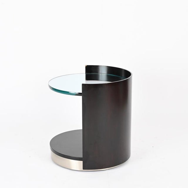 Nightstands in Wood, Crystal and Steel attributed to G. Moscatelli, Italy, 1970s, Set of 2 For Sale - Image 14 of 18